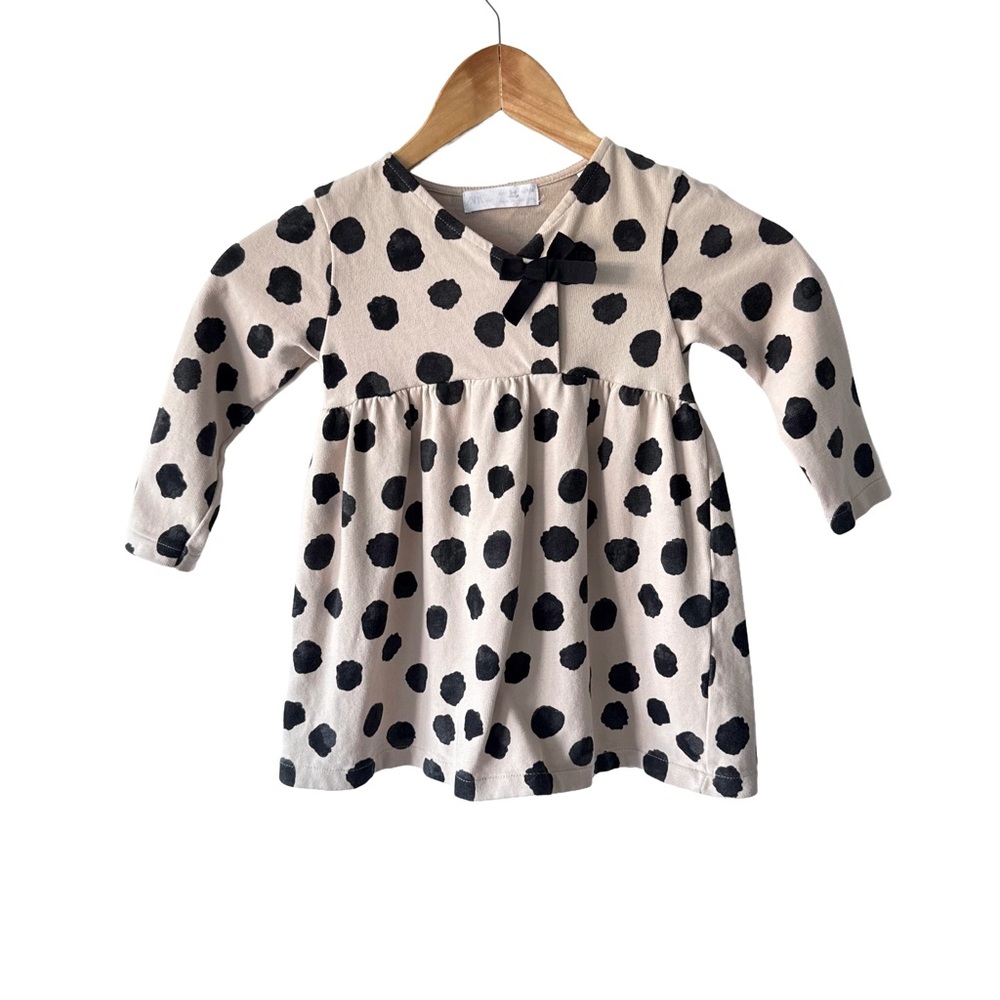 Zara Kids Polka Dot Long Sleeve Dress With Bow